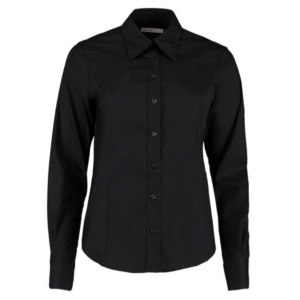 Ladies Long Sleeved Oxford Blouse Tailored Fit Black