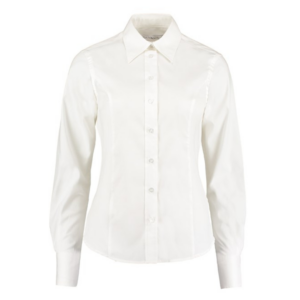 Ladies Long Sleeved Oxford Blouse Tailored Fit White